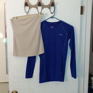 gap beige top xs tan strapless tube top cami & blue Reebok long sleeve athletic